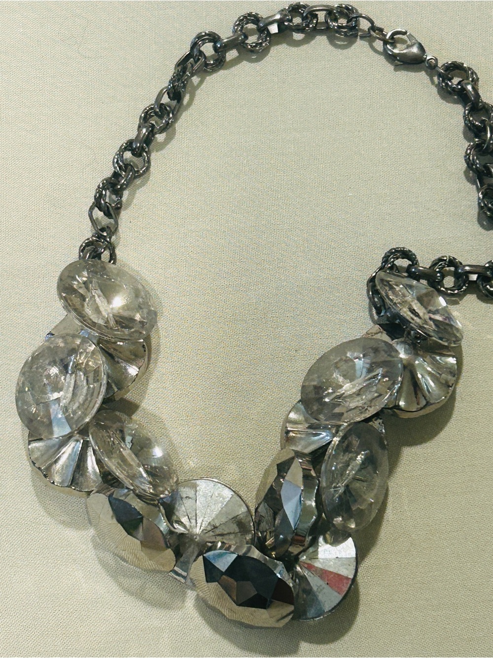Gunmetal Chain Necklace with Clear Crystal Accents